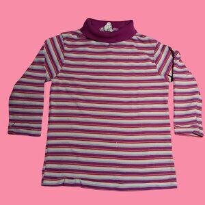 Vintage 70's Girls 6 Turtleneck Shirt Striped Long-Sleeve Mock Purple Striped